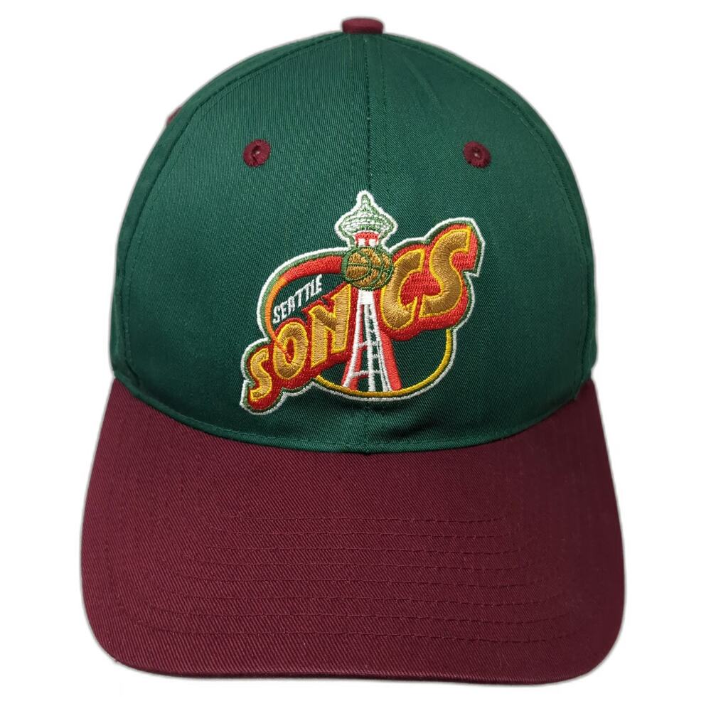 Seattle SuperSonics NBA Twins Snapback Hat Green Red One Size Space Needle Logo